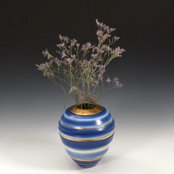 Blue, White, and 24K Gold Porcelain Vase - Image 2