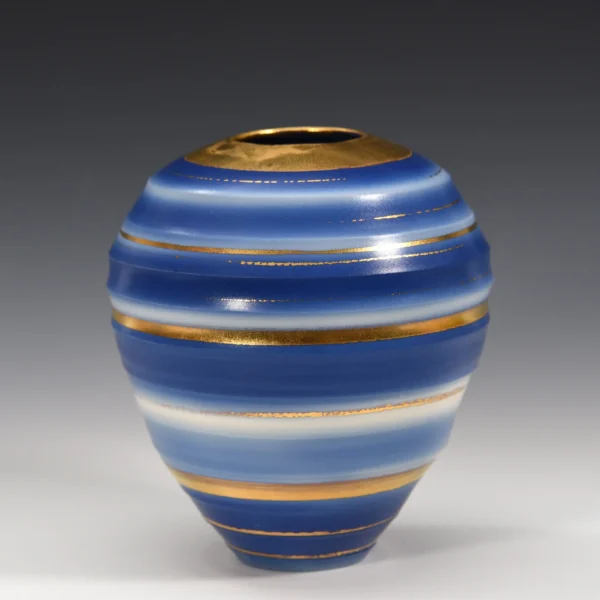 Blue, White, and 24K Gold Porcelain Vase