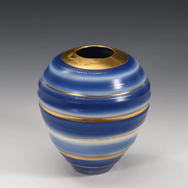 Blue, White, and 24K Gold Porcelain Vase - Image 4