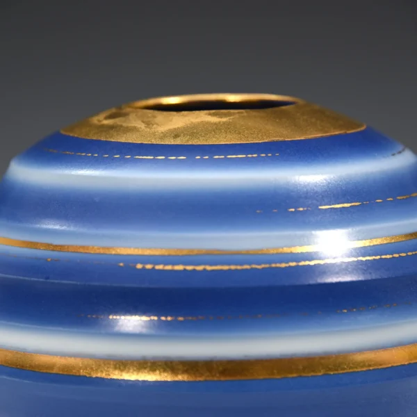 Blue, White, and 24K Gold Porcelain Vase - Image 3