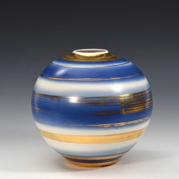 Round Porcelain Vase – Blue, White & 24K Gold