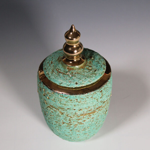 Light Green & Gold Container Wheel-Thrown Rough Stoneware - Image 2