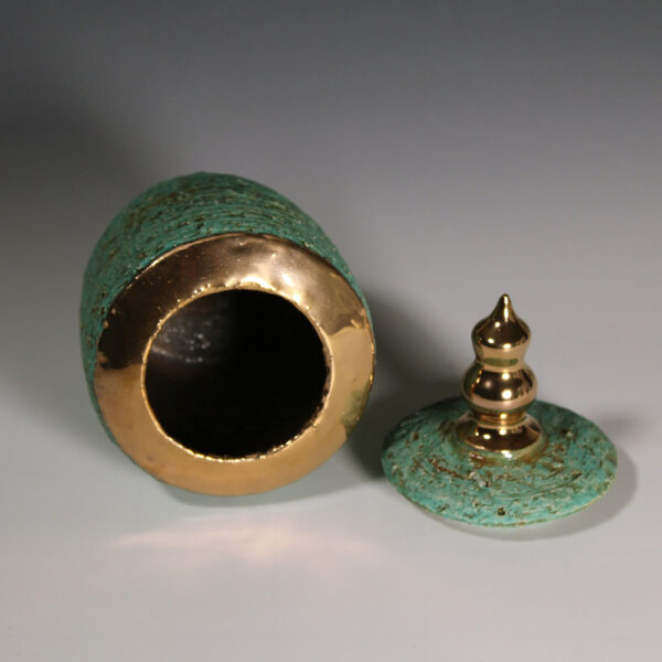 Light Green & Gold Container Wheel-Thrown Rough Stoneware - Image 4