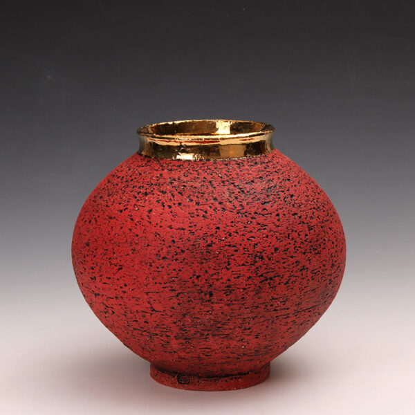 Round Ceramics Stoneware Vase with 24-Karat Gold Rim - Image 4
