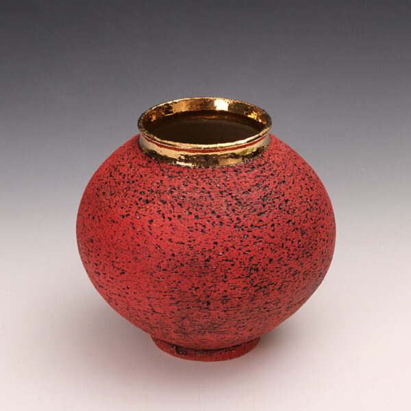 Round Ceramics Stoneware Vase with 24-Karat Gold Rim - Image 2