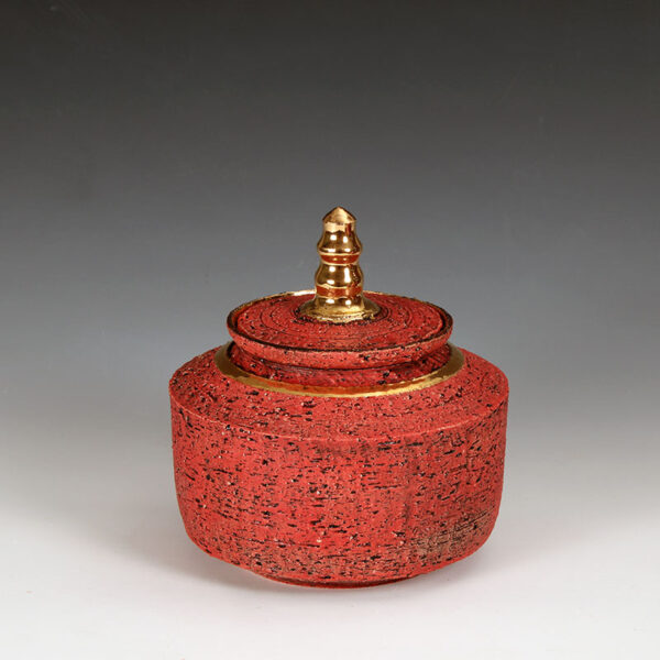 Red Textured Ceramic Container with Genuine 24k Gold Detailing