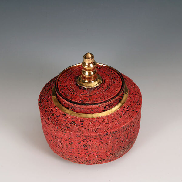 Red Textured Ceramic Container with Genuine 24k Gold Detailing - Image 2