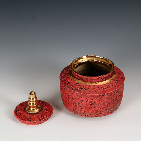 Red Textured Ceramic Container with Genuine 24k Gold Detailing - Image 3