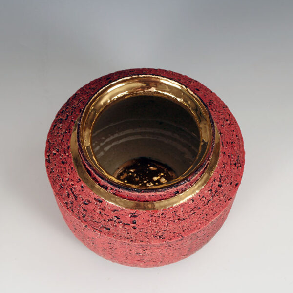 Red Textured Ceramic Container with Genuine 24k Gold Detailing - Image 4