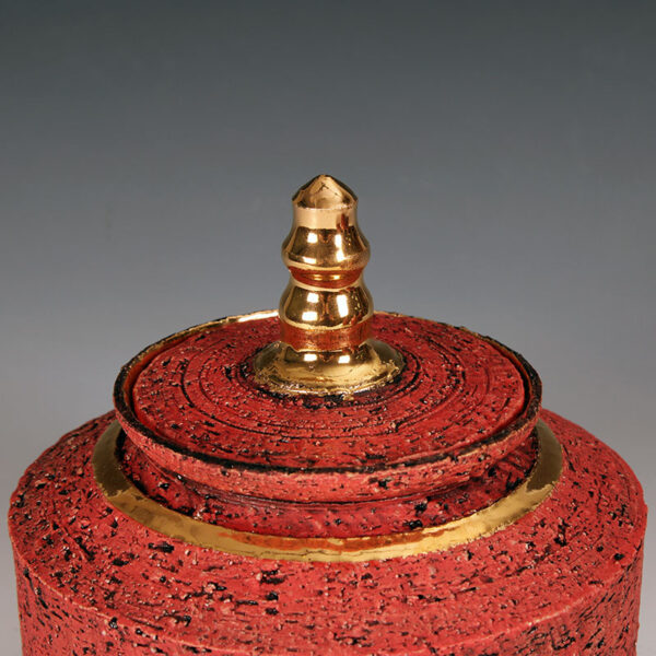 Red Textured Ceramic Container with Genuine 24k Gold Detailing - Image 5