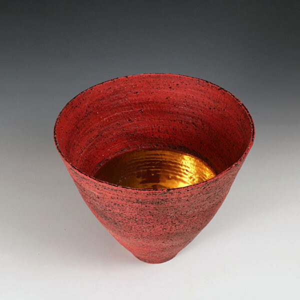 Handcrafted Red Rough Stoneware Bowl with 24K Gold Interior
