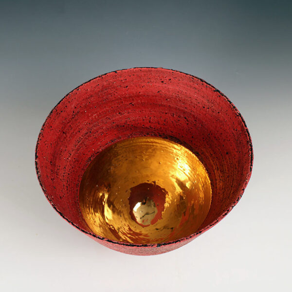 Handcrafted Red Rough Stoneware Bowl with 24K Gold Interior - Image 4