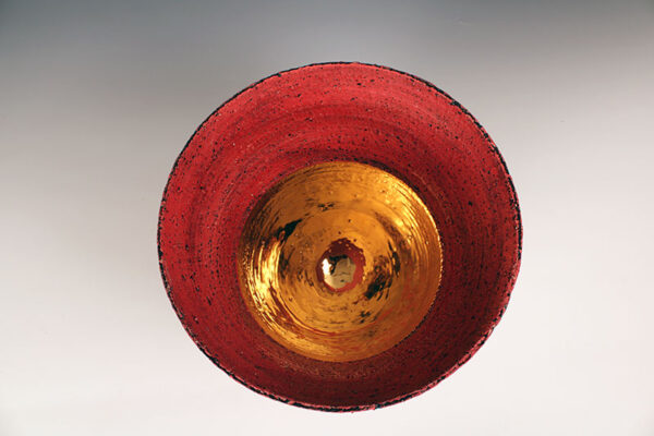 Handcrafted Red Rough Stoneware Bowl with 24K Gold Interior - Image 2