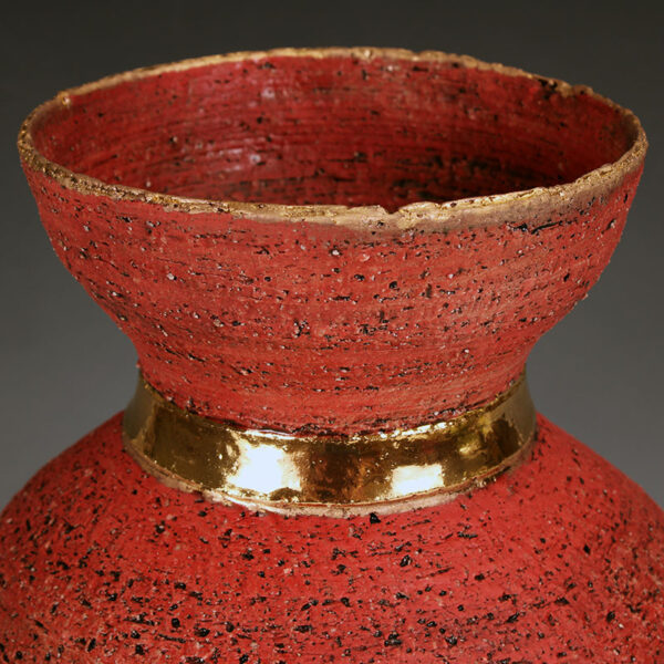 Handmade Rough Stoneware Vase – Vibrant Red with 24 Karat Gold Accent - Image 3