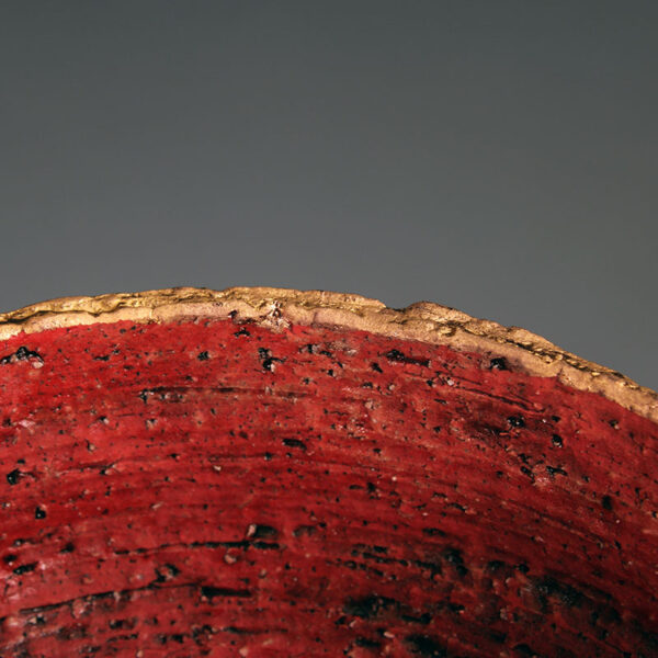 Handmade Rough Stoneware Vase – Vibrant Red with 24 Karat Gold Accent - Image 5