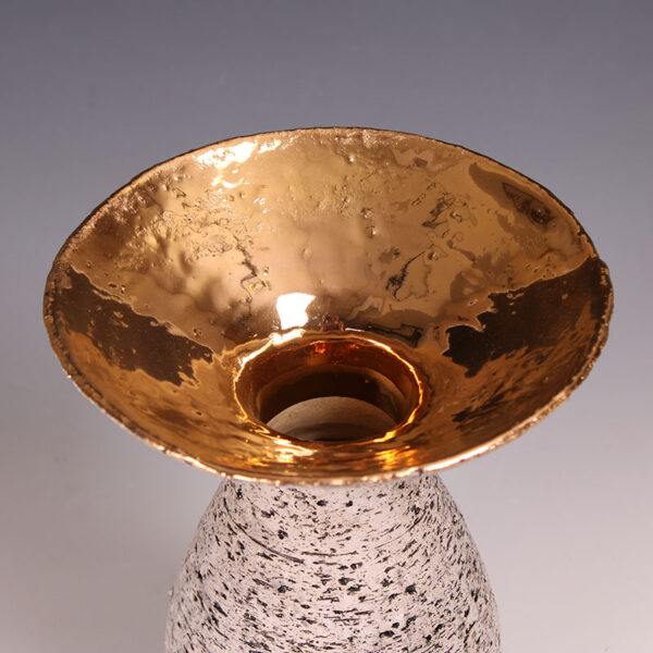 Handcrafted Pottery Vase – White with 24-Karat Gold Plating - Image 5