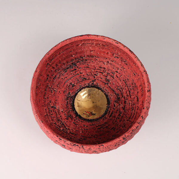 Handcrafted Rough Stoneware Bowl – Red with 24 Karat Gold Plated Center - Image 2